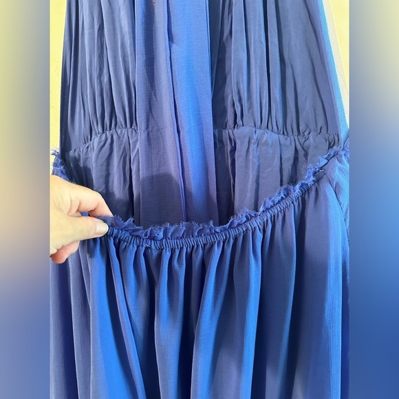 FREE PEOPLE XL Feminine Esme Mini Brilliant Blue Halter Chiffon Satin Strap SEXY - Picture 9 of 15